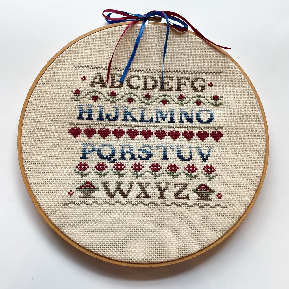 Vintage Counted Cross Stitch Alphabet Sampler Cottage Grandma
